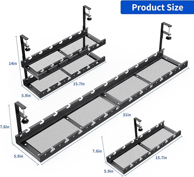 Under Desk Cable Management Raceway Clamp 2 Hole 31Inch No Dril Cord Organizer for Standing Desk Sturdy Metal Office Desk Wire Management - No Damage to Table