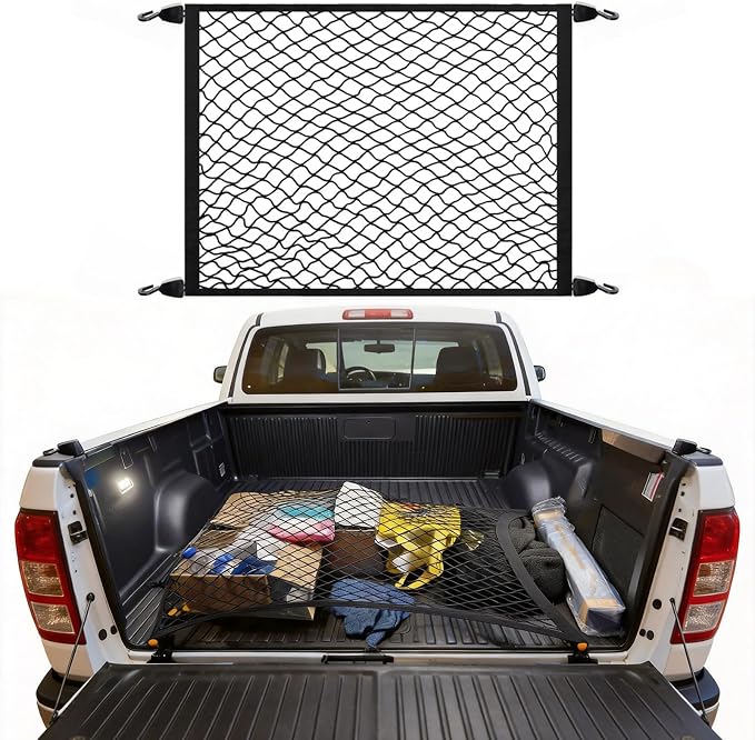 Cargo Net for SUV Trunk Organizer, Stretchable Truck Bed Storage Net with 4 Hooks, 32"x24" Expandable to 63"x47", Heavy Duty Elastic Mesh for Car Storage