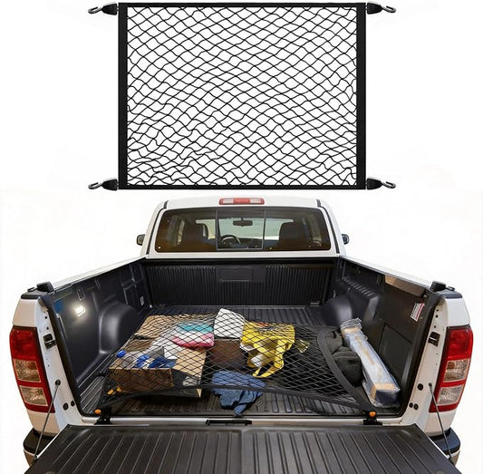 Cargo Net for SUV Trunk Organizer, Stretchable Truck Bed Storage Net with 4 Hooks, 32"x24" Expandable to 63"x47", Heavy Duty Elastic Mesh for Car Storage