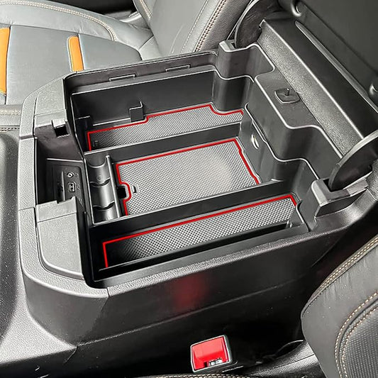 TACOBRO Center Console Organizer Compatible with 2020-2023 Silverado/Sierra 2500/3500HD/ 2019-2022 Chevy Silverado 1500 / GMC Sierra 1500 Accessories - Full-Coverage Insert Tray, ABS material,Red