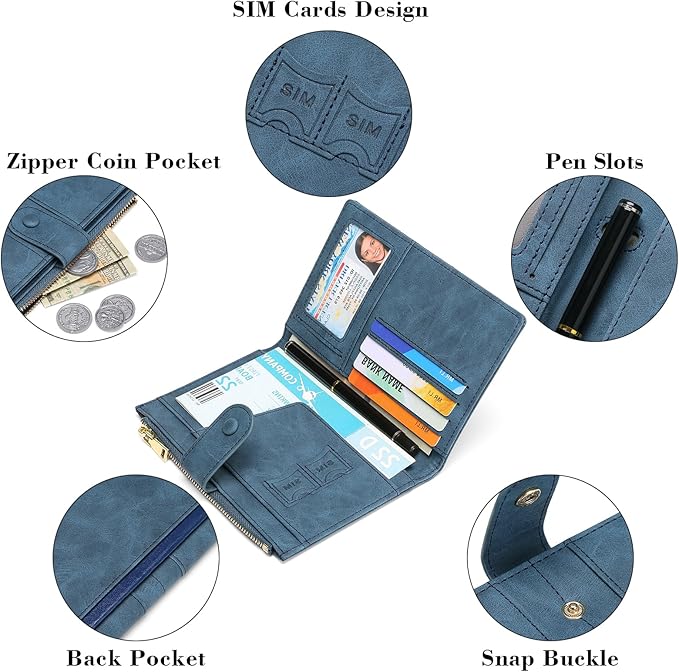 RFID Blocking Leather Passport Wallet Cover Case with Pen and Card Slots Travel Wallet for Women/Men Travel Must Haves Accessories