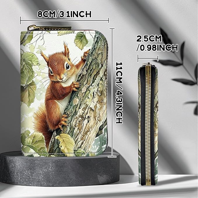 Cute Credit Card Holder with Zipper, Squirrel RFID-Blocking Card Case Small Wallet for Women Men, Multi-slot Card Organizer Case Travel Accordion Wallet