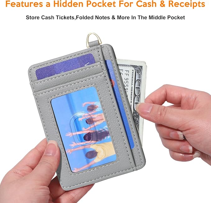 Badiya Credit Card Holder Slim Minimalist Wallet, Front Pocket Purse RFID Blocking Wallet Compact Card Case with ID Window for Women & Men
