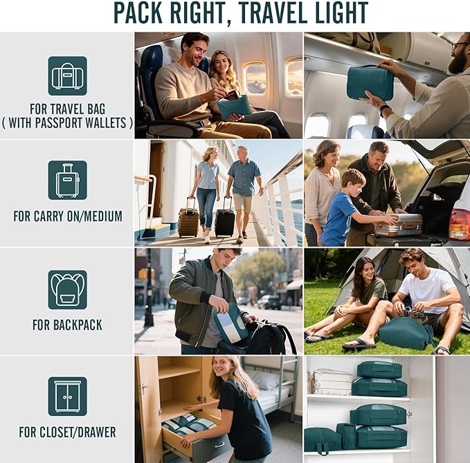 Veken 8 Set Packing Cubes for Travel Essentials, Suitcase Organizer Bags in 4 Sizes, Carry-On Luggage Accessories with Large Laundry & Hanging Toiletry Bag, Must-Have for Airplane, Road Trip & Camping