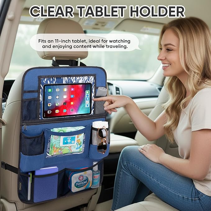 BALEINE Backseat Car Organizer, Back Seat Car Organizers and Storage, Kick Mats Back Seat Protector, Travel Accessories for Most Automotive (2 Pack, Navy)