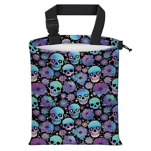 Car Trash Bag Large Hanging Can for Back of Seat, Cute Waterproof Car Garbage Bag for Vehicle, Travelling, Outdoor Colorful Purple Skull Floral