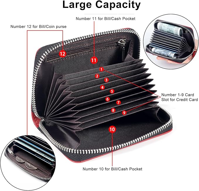 EcoVision Credit Card Holder RFID Card Case Wallet, Small Accordion Zipper Card Case Holder, Card Organizer Case for Women Men