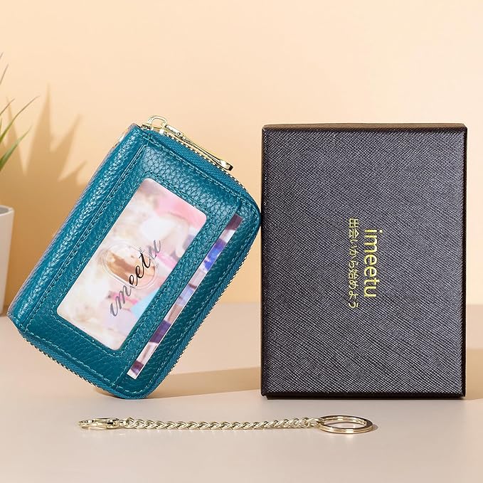 imeetu Rfid Credit Card Holder,Genuine Leather Businese Card Case,Rfid Blocking Wallet for Women & Men