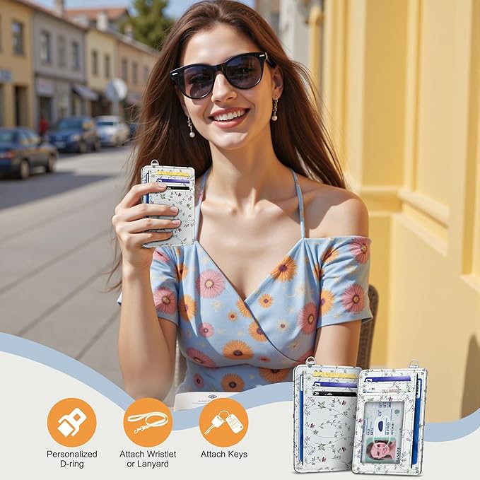 SEAVILIA Credit Card Holder for Women, Floral RFID Wallet Women, Slim Minimalist Front Pocket Card Holder, Cute Thin Travel RFID Blocking Card Case, Small Wallets Woman Gifts Girls