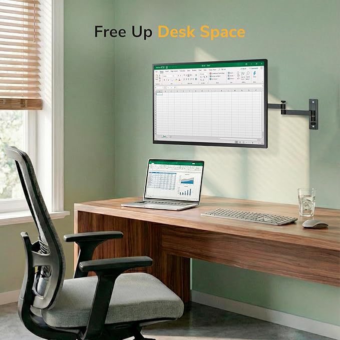 Mount-It! Full Motion Computer Monitor Wall Mount ??Adjustable Arm for Home Office, Gaming, Workstations ??Fits 19??2??Screens, VESA 75x75 & 100x100, Tilt Swivel Rotate, 33 lb, Single Stud Install