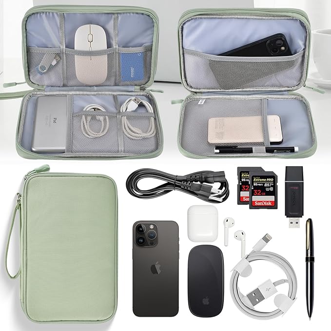 CAAORDKSO Electronics Organizer Travel Case, Large Cable Organizer Bag Water Resistant Double Layers Accessories Storage Bag Pouch, for Cord, Charger, USB, Power Bank, Earphone (Mint Green, X-Large)