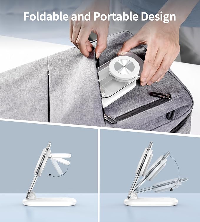 3 in 1 Magnetic Wireless Charging Station for Apple Devices, Fast Foldable Travel Mag-Safe Charger Stand with Night Light for iPhone 17 16 15 14 13 12 Series, Apple Watch/AirPods Pro-Gift for Lovers