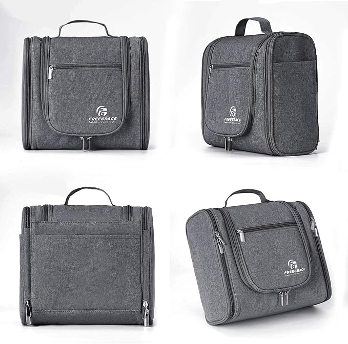 Freegrace Extra Large Hanging Toiletry Bag for Men and Women - Water-Resistant Nylon Travel Bathroom Organizer for Cosmetics, Makeup, and Toiletries