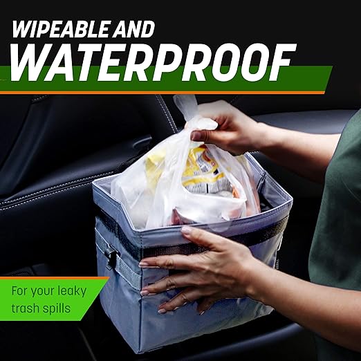 Drive - Car Trash Can - Collapsible, Leakproof Garbage Bin with Adjustable Strap and 20 Trash Bags - Car & Truck Accessories for Men and Women - Grey with Lid