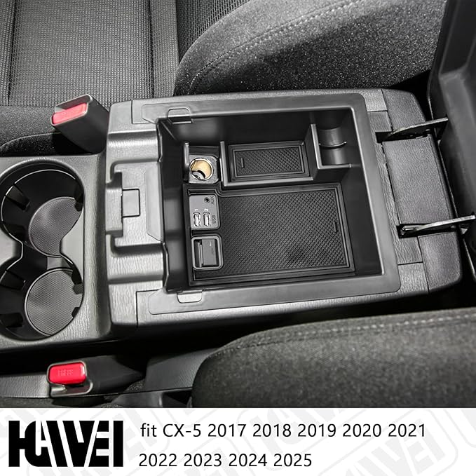 HGWEI Center Console Organizer Compatible with Mazda CX-5 2017 2018 2019 2020 2021 2022 2023 2024 2025 Accessories, Armrest Insert Tray Storage Coin Holder (Not for 2026), Black Trim