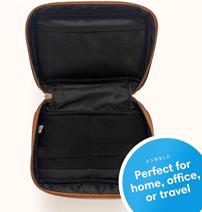 Blue Sky ASMBLD Tech Organizer, 8" x 4.5" x 2", Faux Leather, Non-Dated, Zip Closure, Travel Cable Organizer for Cords, Chargers, and Accessories (Zip Closure, Tan)