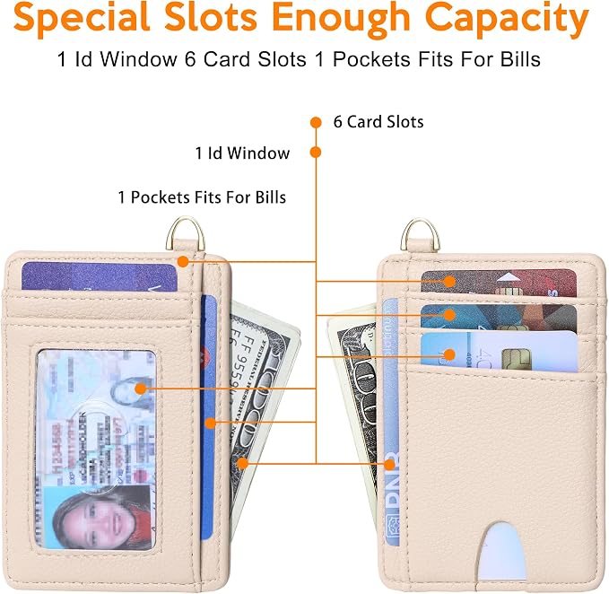 Badiya Credit Card Holder Slim Minimalist Wallet, Front Pocket Purse RFID Blocking Wallet Compact Card Case with ID Window for Women & Men