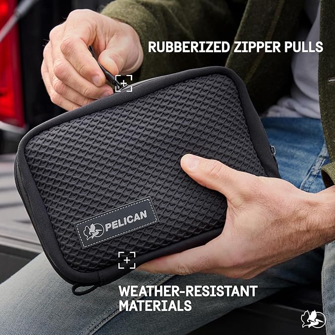 Pelican Electronic Organizer Travel Case - Portable Storage Bag with Multiple Storage Mesh Pockets for Cables, Chargers, Power Bank, AirPods - Black