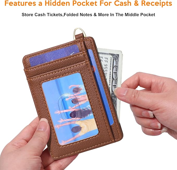 Badiya Credit Card Holder Slim Minimalist Wallet, Front Pocket Purse RFID Blocking Wallet Compact Card Case with ID Window for Women & Men