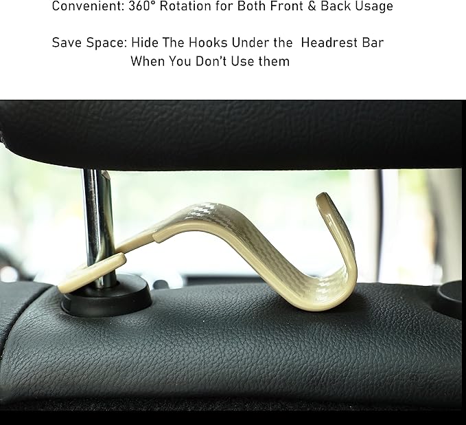 Car Seat Headrest Hook Universal Vehicle Seat Hook Hangers Interior Storage Organizer for Purse Handbag Coats Umbrellas Grocery Bags 4 Pack Beige