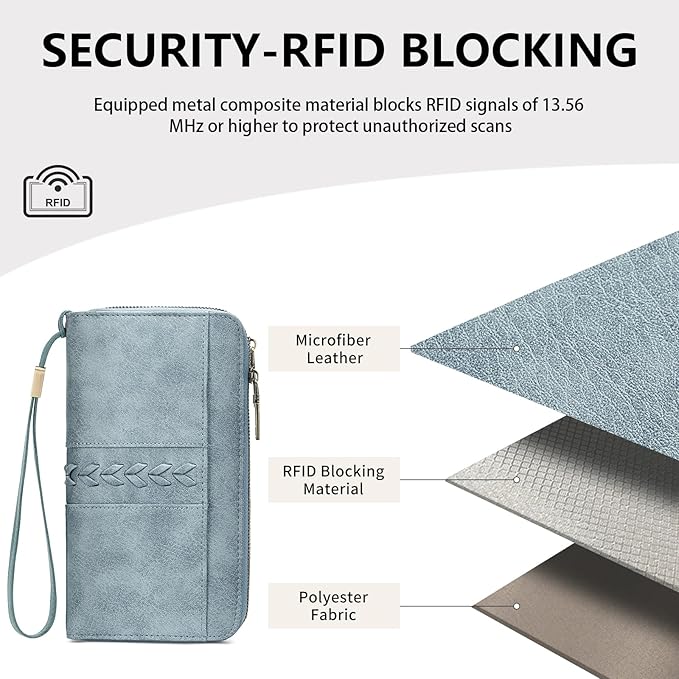 FALAN MULE Wallet for Women RFID Blocking Leather Large Capacity Zip Around Ladies Card Holdr Phone Purse Wristlet