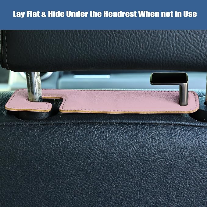 Amooca Car Seat Back Hook Universal Auto Storage Hanger Suede with Metal Car Seat Organizer for Handbag Purse Coat Umbrellas Grocery Bags 2 Pack Pink
