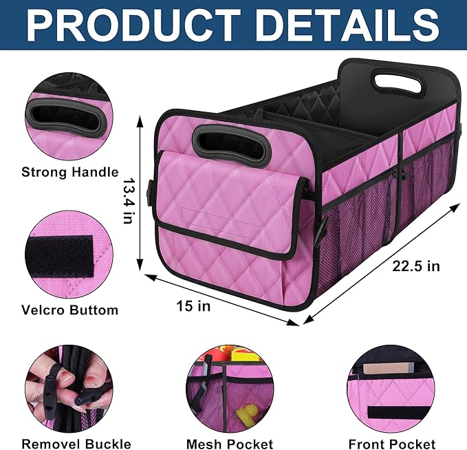 Deosk Car Trunk Organizer for SUV, Car Organizers and Storage with 6 Pocket, Car Accessories for Women/Men 70L Waterproof Polyester Trunk Organizer(Large, Pink)
