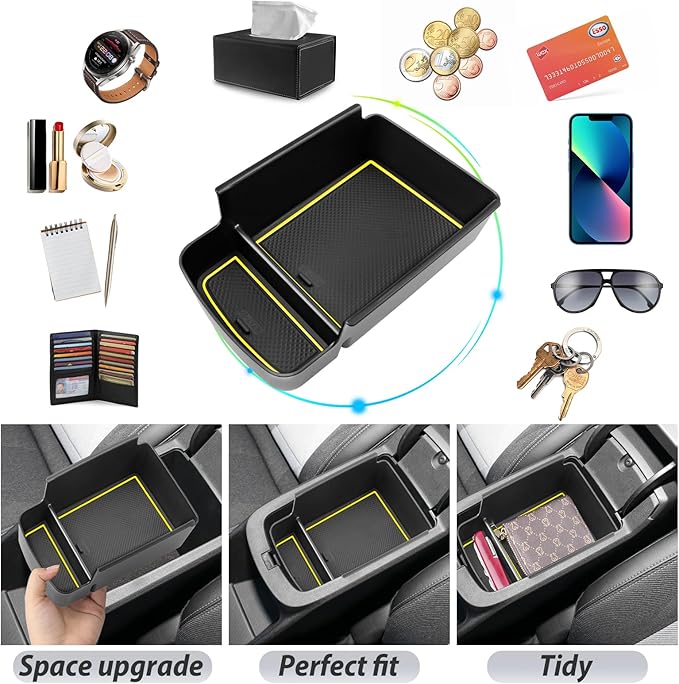 SKTU for 2024 2025 2026 Chevrolet Trax Center Console Organizer 2024 2025 2026 Chevy Trax Insert ABS Materials Tray Armrest Box 2024 2025 2026 Chevy Trax Accessories with Sunglasses Holder (Yellow)