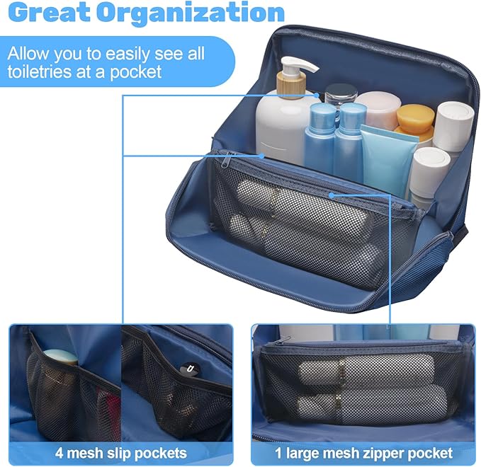 Lermende Travel Toiletry Bag for Men: Makeup Bag Toiletry Bag, Wide-open Pouch Purse Travel Essentials Toiletries Accessories Brushes (Blue)