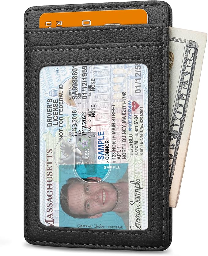 Buffway Mens Slim Wallet, Minimalist Thin Front Pocket Leather Credit Card Holder with RFID Blocking for Work Travel | Minimalist