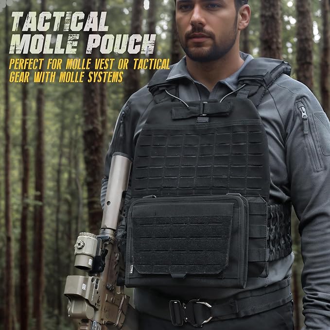 WYNEX Tactical Folding Admin Pouch, Molle Tool Bag of Laser-Cut Design, Utility Organizer EDC Medical Bag Modular Pouches Tactical Attachment Waist Pouch Include U.S Patch