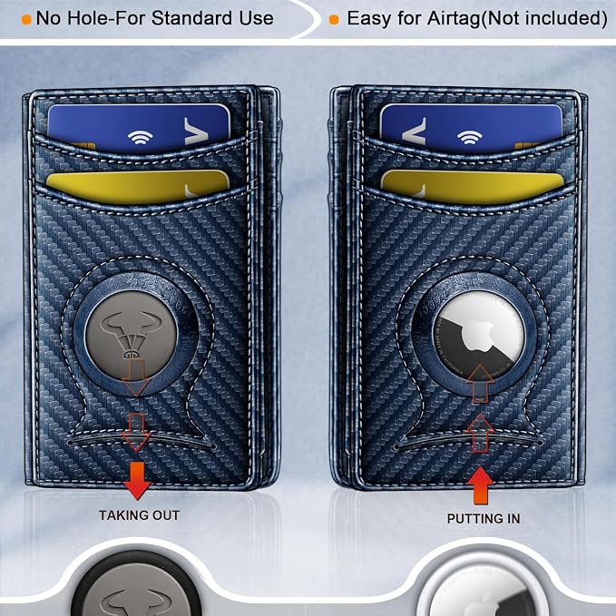 BULLIANT Men Airtag Wallet,Slim Wallet Money Clip Card Holder Magnetic Closure 12 Cards in Front Pocket RFID Blocking