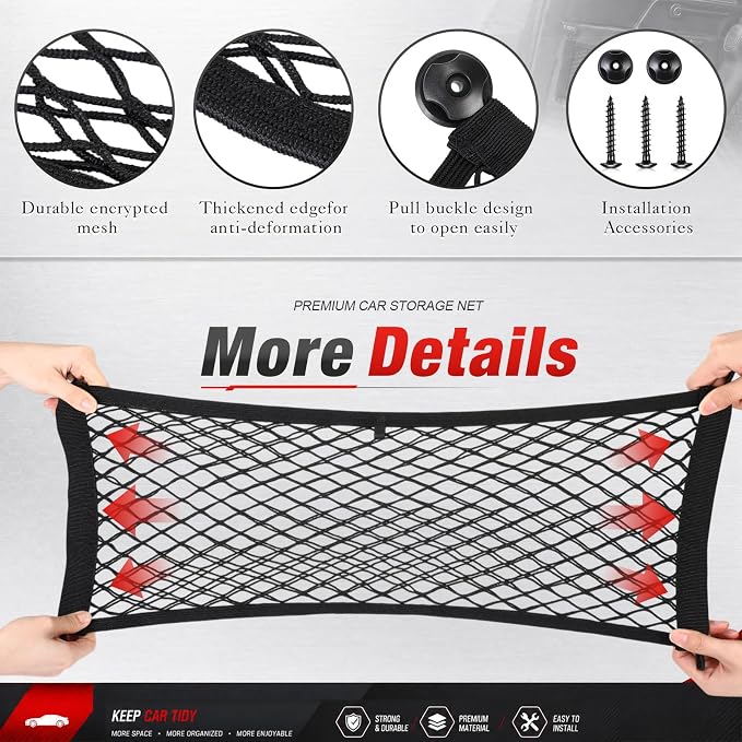 6 Pcs Car Storage Net Bag Pockets Stretchable Mesh Net Multi-Size Elastic Cargo Nets (2 Large, 2 Medium 3-Layer, 2 Small 2-Layer) Mesh Organizer Nets for Auto Seat Back Trunk SUV Rv Home