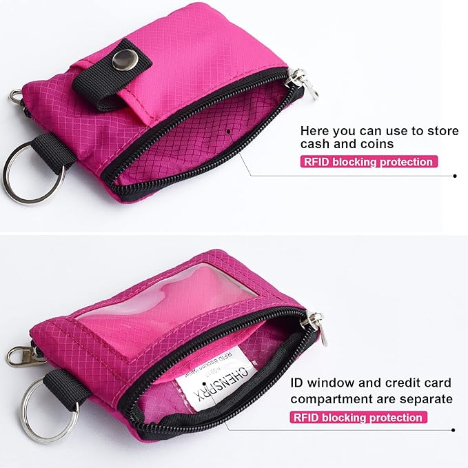 CHENSPRX Minimalist RFID Blocking Small Wallet with ID Window,WaterResistant Zip Id Case Wallet with Lanyard Keychain for Cards,Cash,Travel,Women,Men