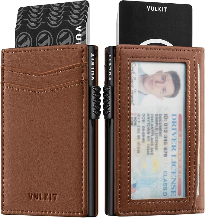 VULKIT Men's Slim Wallets Pop Up Card Holder RFID Blocking Metal Wallet Minimalist Design Holds Up to 11 Cards