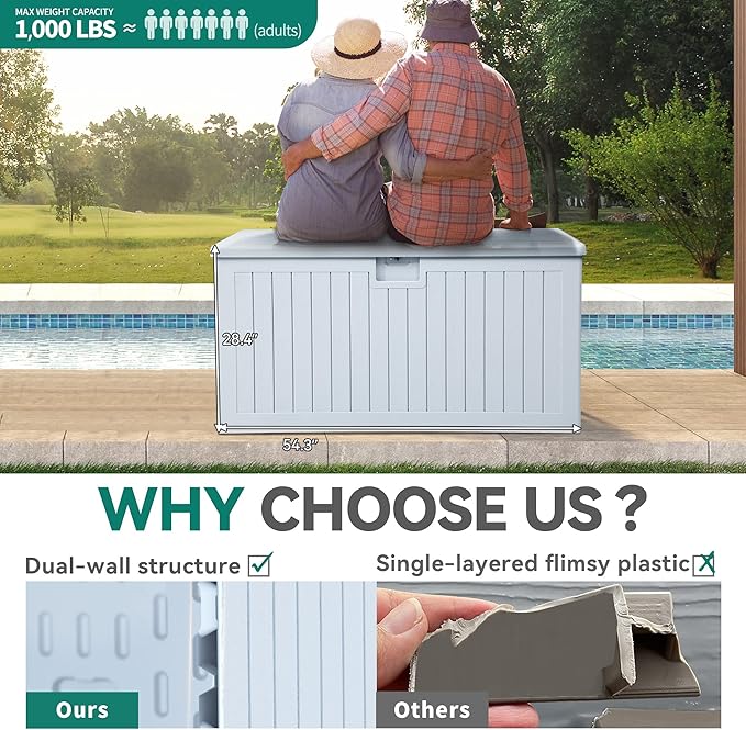 YITAHOME 150 Gallon Double-Wall Deck Box with Side Handles, Outdoor Large Storage for Patio Furniture Cushions, Garden Pool Accessories, Water Resistant & Lockable