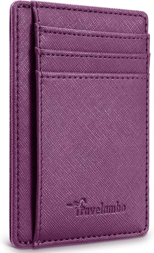 Travelambo Slim Wallet Front Pocket Minimalist Leather RFID Blocking Medium Size