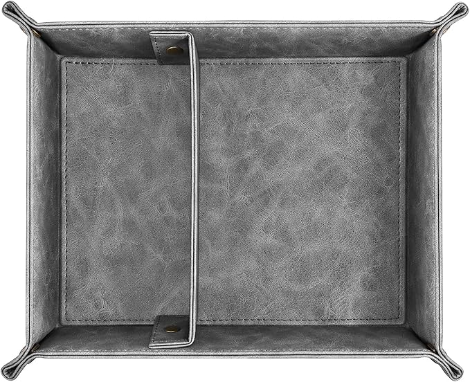 SITHON Valet Tray Desktop Storage Organizer, Removable 2 Compartments Catchall Tray Bedside Vanity Nightstand Caddy Holder Desk Storage Plate (Gray)