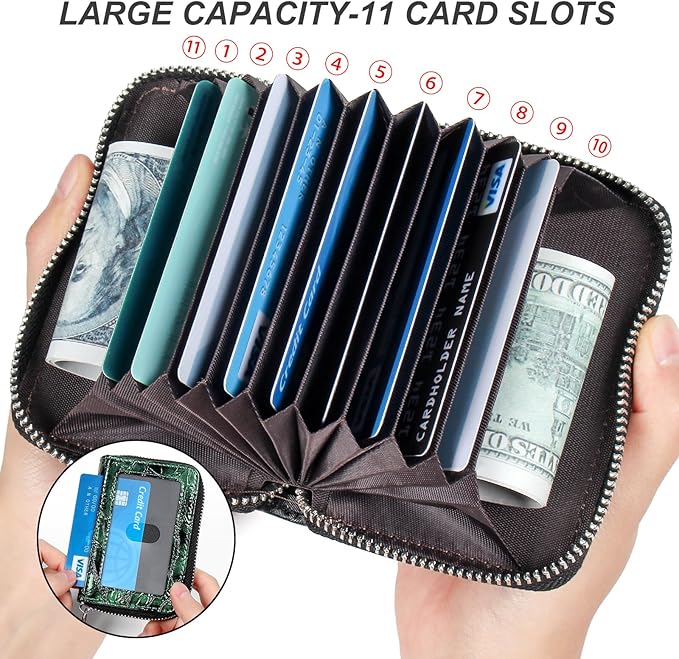 EcoVision Credit Card Holder RFID Card Case Wallet, Small Accordion Zipper Card Case Holder, Card Organizer Case for Women Men