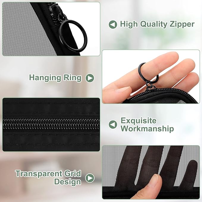 Weewooday 4 Pcs Mesh Makeup Bag Mesh Cosmetic Bag Travel Toiletry Pouch with Zipper Mini Makeup Cosmetic Purse for Daily Accessory(Small, Large, Medium,Black)