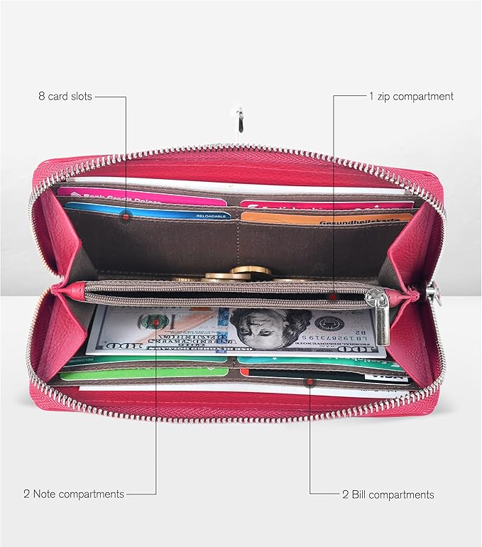 Oak Leathers Leather Wallet/Clutch/Purse for Women - RFID Womens Wallet Clutch with 8 Credit Card Holder, Coin Pocket, Gift for Women’s