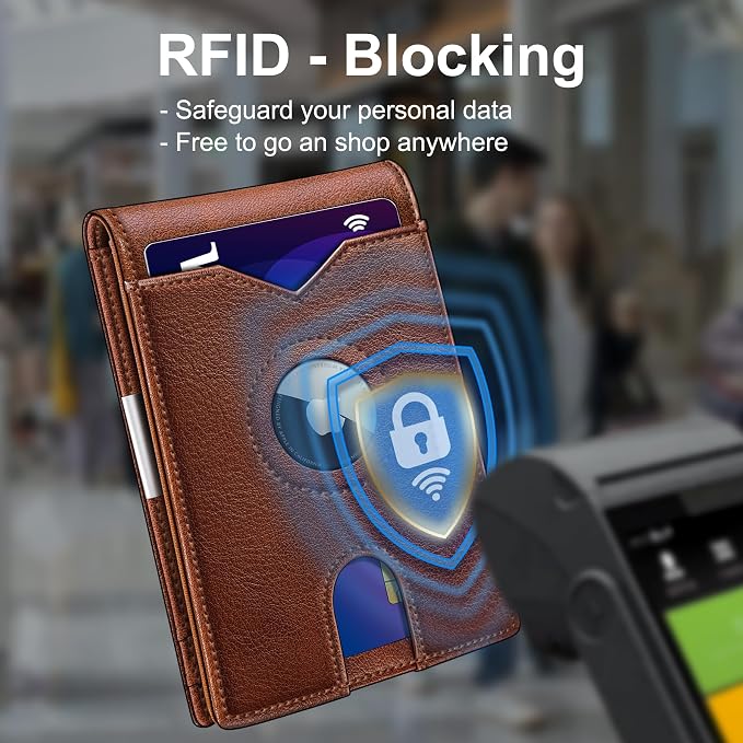 miyozi Airtag Wallet for Men,with Money Clip 11 Cards Slim Front Pocket Leather RFID Blocking Wallet with Gift Box
