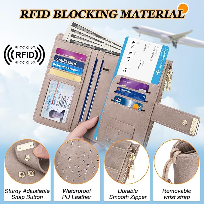 HUANLANG Passport Holder with Airtag for Women/Men, Airtag Passport Wallet for Travel Leather Passport Holder RFID Blocking,Travel Passport Walelt with Credit Card Holder