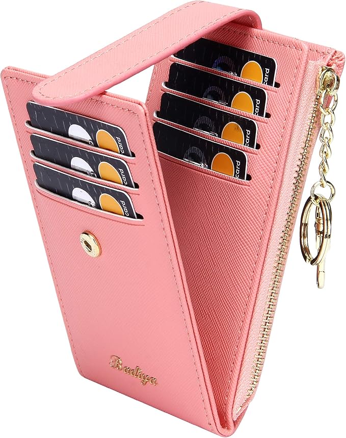 Badiya Slim Women Wallet RFID Blocking Bifold Compact 9 Card Slots Holder Wallets Soft Leather with Zipper Coin Pocket 2 ID Window