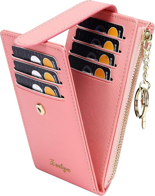 Badiya Slim Women Wallet RFID Blocking Bifold Compact 9 Card Slots Holder Wallets Soft Leather with Zipper Coin Pocket 2 ID Window