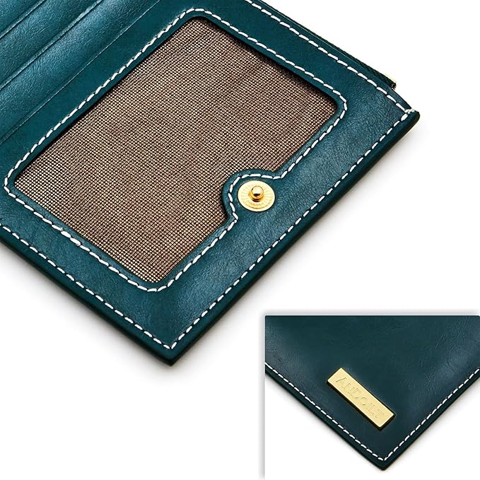 ANDOILT Women's Genuine Leather Wallet RFID Blocking Credit Card Holder Zipper Purse Cell Phone Handbag