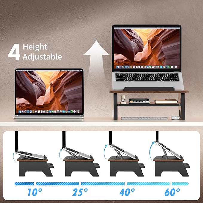2-Tier Laptop Stand,Adjustable Riser,Desk Organizer Accessories Ventilated Cooling Ergonomic Computer Holder 10-15.6" Notebook,Desktop Storage Compatible with MacBook,Dell,HP,Lenovo