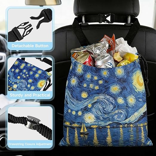 Abstract Starry Sky Sea Car Trash Bag - Waterproof Car Trash Bag Hanging Leakproof Car Garbage Bag - Washable Reusable Trash Bag For Car Interior Hanging Organizer Storage Vehicle Travelling Camping