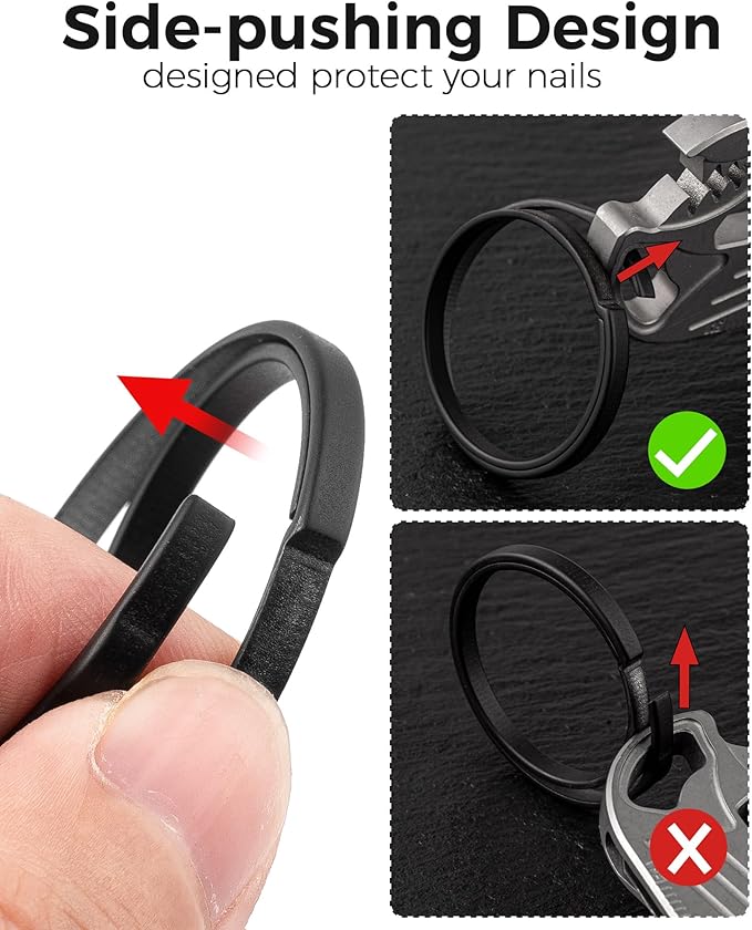FEGVE Key Ring, Titanium Side Pushing Key Rings Keychain Rings Small Split Keyrings for Men