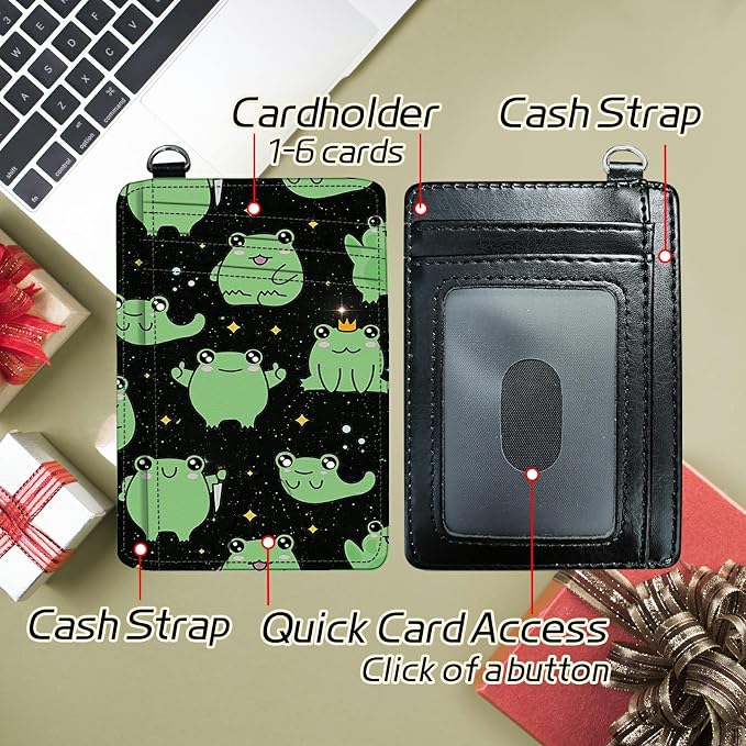 Small Travel Wallets, Princess Frog Slim Minimalist Front Pocket Wallet with Wristlet, RFID Blocking PU Leather Credit Card Holder with ID Window Change Purse for Men Women